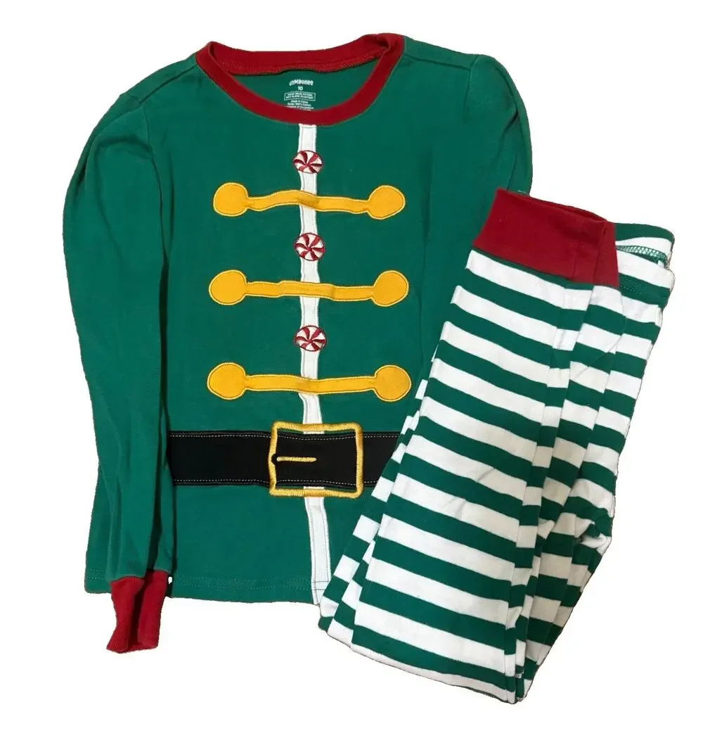 Gymboree “Gymmies” Size 10 Cotton Snug Fit 2-Pc Christmas Elf Pajama Set Striped